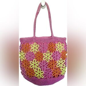 Floral Raffia Beach Handbag Carved Papyrus Flower Woven Women's Straw Bag